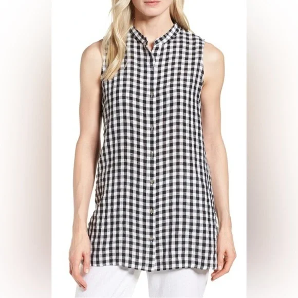 EILEEN FISHER || Sleeveless Black and White Linen Tunic Top. Sz. XL - Picture 1 of 16